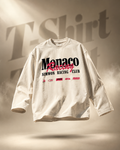 Ivory long-sleeve T-shirt with black and red Monaco Racing graphic