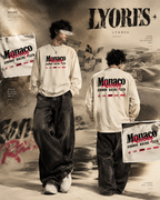 Campaign collage showing front and back of ivory Monaco Racing long-sleeve T-shirt