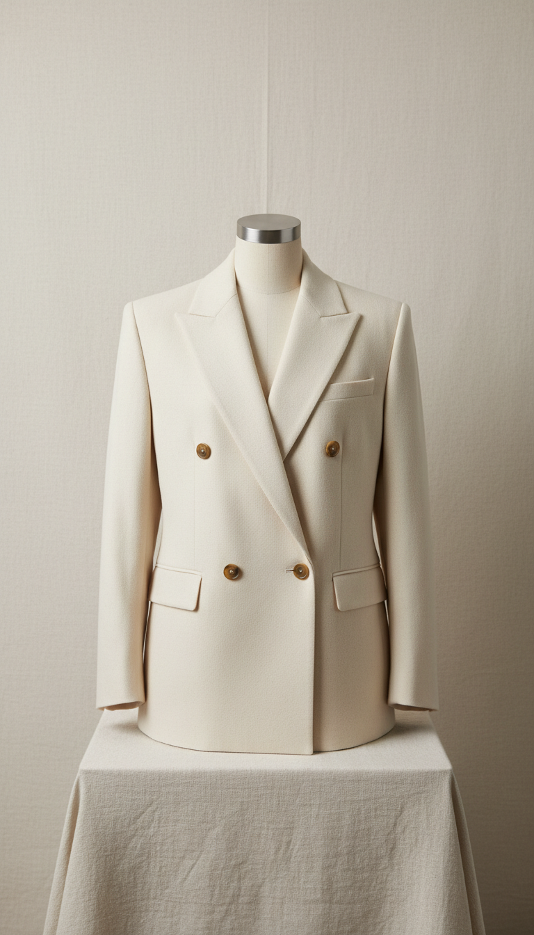 Ivory Wool Double-Breasted Blazer LYORE'S ERA